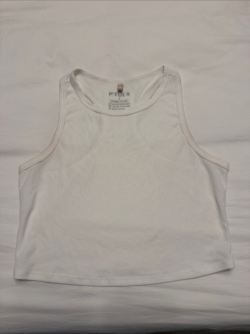 P'tula White Ribbed Cropped Tank Top